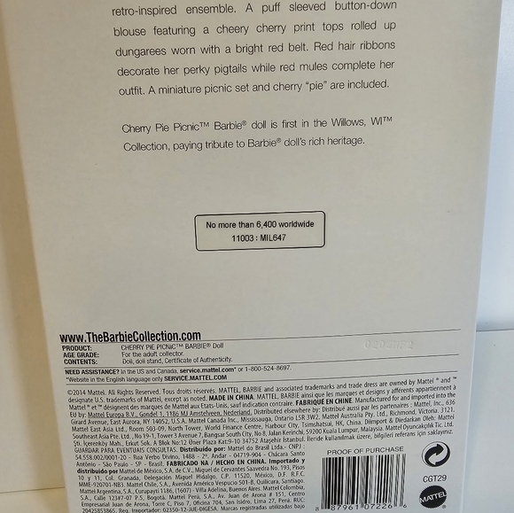 LTD ED - Barbie Cherry Pie Picnic Willows Gold Label 2014 Mattel - Picture 6 of 8
